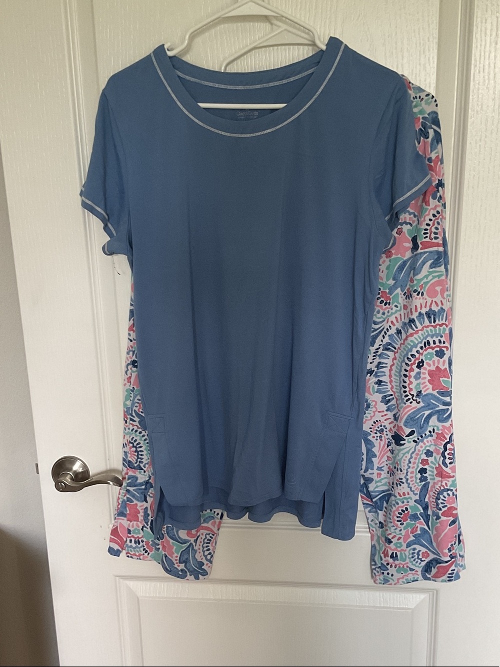 Cuddl Duds Blue Short-Sleeve Top with Light Trim